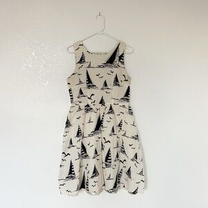 Ruby Belle Sailboat Print Dress Sleeveless Sailor Vintage Pattern Ivory Black 10